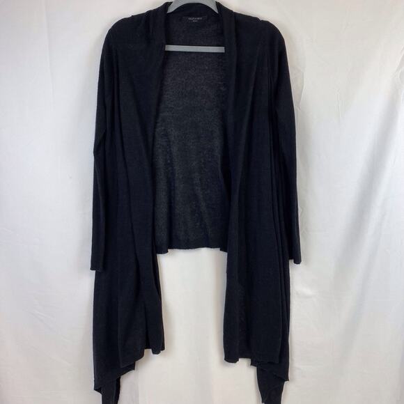 ALLSAINTS Black Merino Wool Alpaca Blend Asymmetrical Sweater Cardigan Size S - Picture 1 of 8